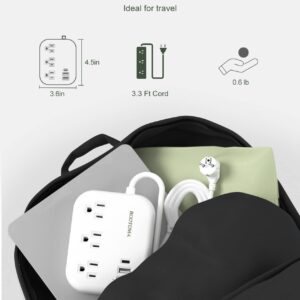 European Travel Plug Adapter with USB C, ROOTOMA Outlet Converter US to Europe 3 Outlets 3 USB Ports, International Power Strip for EU Spain France Germany Iceland Greece, 3ft, White