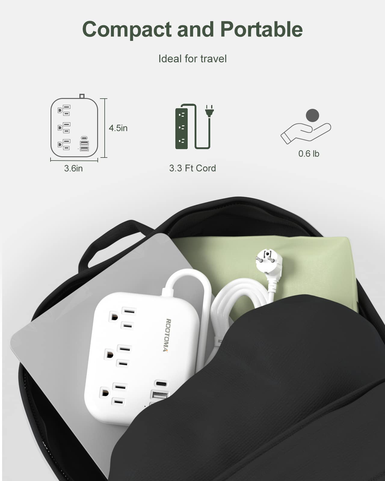 European Travel Plug Adapter with USB C, ROOTOMA Outlet Converter US to Europe 3 Outlets 3 USB Ports, International Power Strip for EU Spain France Germany Iceland Greece, 3ft, White