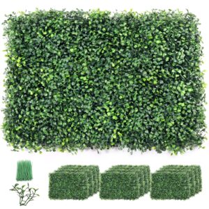 yuego 12 packs grass wall boxwood panels, 24" x 16" artificial green topiary hedge plants for privacy fence screen sun protected, greenery walls backdrop for indoor, outdoor, garden, backyard decor