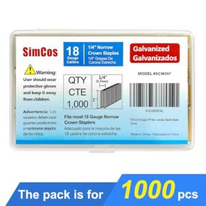 SimCos 18 Gauge 1/4" Narrow Crown Staples, 1-Inch, Galvanized Project Pack for 18 GA Pneumatic or Electric Stapler or Staple Gun (1000)