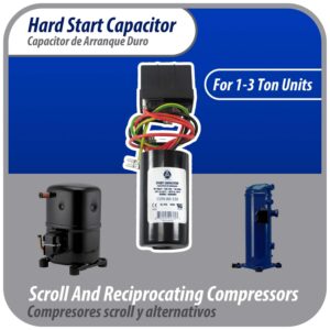 Appli Parts Hard Start kit for air conditioner includes Capacitor 88-108MFD 330V and Potential Relay for 1-3 Ton air Conditioner scroll and reciprocating compressors 208-244 Volts 1Ph APHS-1