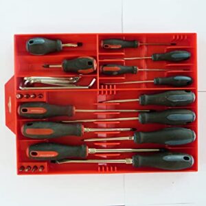 TOOL SORTER SCREWDRIVER ORGANIZER (RED) – Low Profile, Tough-Built Screwdriver Organizer for Toolbox Drawers | Holds Up To 16 Screwdrivers and 8 Bits | Unclutter your Toolbox