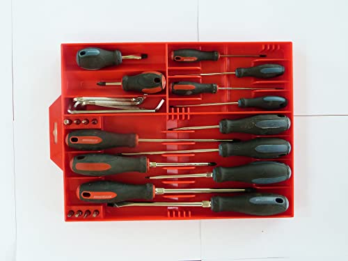 TOOL SORTER SCREWDRIVER ORGANIZER (RED) – Low Profile, Tough-Built Screwdriver Organizer for Toolbox Drawers | Holds Up To 16 Screwdrivers and 8 Bits | Unclutter your Toolbox