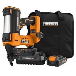 freeman pe20v2118g2 20 volt cordless 2-in-1 18-gauge nailer/stapler kit with lithium ion battery, charger, bag, and fasteners (400 count) – 1400 shots per charge