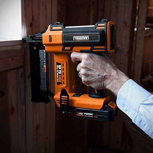 Freeman PE20V2118G2 20 Volt Cordless 2-in-1 18-Gauge Nailer/Stapler Kit with Lithium Ion Battery, Charger, Bag, and Fasteners (400 Count) – 1400 Shots per Charge