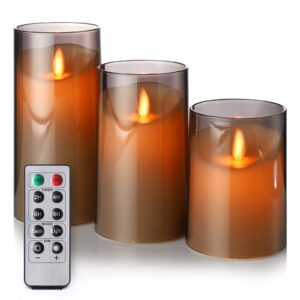 DALANG Flickering Flameless LED Candles with Remote Control and Timer, Ideal for Halloween, Christmas,Party and Home Decor,Gifts for Wife,Mother,Friend,(Grey 3" Dx4 5" 6" H,) Set of 3