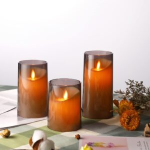 DALANG Flickering Flameless LED Candles with Remote Control and Timer, Ideal for Halloween, Christmas,Party and Home Decor,Gifts for Wife,Mother,Friend,(Grey 3" Dx4 5" 6" H,) Set of 3