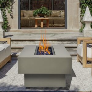 BAIDE HOME Outdoor Low Profile Fire Table, 48-inch Rectangle Propane Gas Fire Pit Table, 50,000 BTU Modern Firepit w/Lid, Fire Glass, Cover, Pre-Attached 10ft Propane Hose, Flint Gray