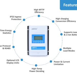 EPEVER XTRA2210N Series MPPT Solar Charge Controller, 20A Max Charge/Discharge, High-Efficiency Energy Conversion, Ideal for Off-Grid PV Systems