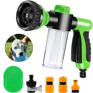 gindoor 6 pieces pet bathing tool set include hose spray nozzle livestock foamer soap dispenser with connectors and dog rubber comb brush, dog bathing sprayer for pets showering …