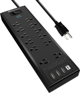 power strip, narken surge protector with 12 outlets and 4 usb ports (1 usb c outlet), 6 feet extension cord (1875w/15a), 4360 joules, etl listed, black 1