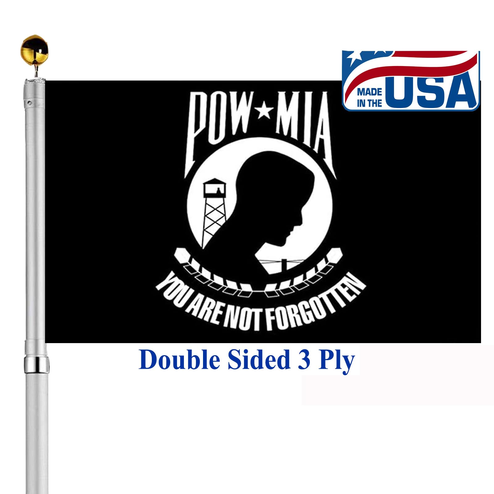 Mia Pow Flag 3x5 Outdoor Double Sided Made In USA-Black You are Not Forgotten Prisoner of War Military Flags Heavy Duty 3 Ply Fade Resistant for Outside Outdoor Indoor