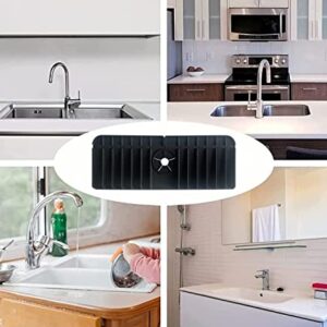 Silicone Faucet Handle Drip Catcher Tray，Sink Protectors、Sponge Holder、Splash Guard for Kitchen Sink Accessories Mat-Upgraded Ramp Pads Make It Easier for Water Droplets to Drain Away (Black)