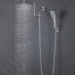 10" Rainfall Shower Head with Handheld Combo High Pressure, Upgrade 12" Extension Arm Height Adjustable, Powerful Stainless Steel Shower Head Brass Shower Holder Extra Long Shower Hose, Brushed Nickel