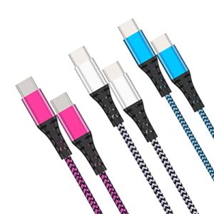 amaitree usb c to usb c cable, 3pack(3/6/6ft) 60w nylon braided fast charge usb c cable, compatible iphone 15/15 pro/15 plus/15pro max, samsung galaxy s23, ipad pro 2021, ipad air 4, macbook pro 2020