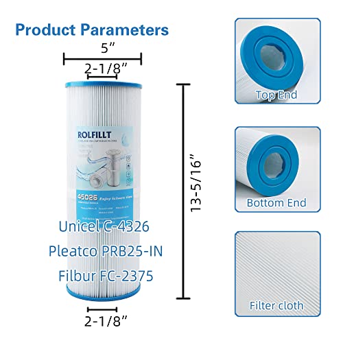 ROLFILLT PRB25-IN Hot Tub Filter Replace Pleatco PRB25-IN,Unicel C-4326, Guardian 413-106, Filbur FC-2375, 3005845, 17-2327, 100586, 33521, 25392, 817-2500, 5X13 Drop in Spa Filter 2 Pack