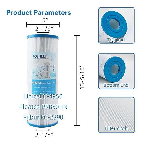 ROLFILLT PRB50-IN Spa Filter Replaces Pleatco PRB50-IN, Unicel C-4950, Filbur FC-2390, Jacuzzi J210/J220/J235/J245/J275, Guardian 413-212-02, 373045, 817-5000, 5X13 Drop in Hot Tub Filter, 2 Pack