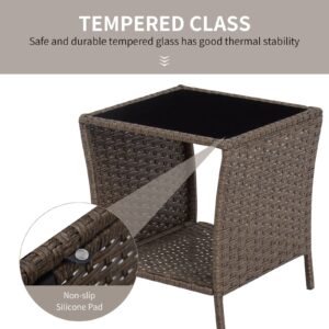 Elepude Outdoor Side Table Wicker Rattan Side Tables, End Table for Patio with Glass Top Rattan Storage for Patio Courtyard Balcony