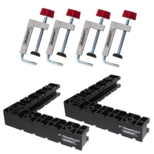 milescraft 7350 fence clamp kit 100-90° corner clamping positioning/assembly squares and fence clamps. works on interior or exterior corners. build cabinets, picture frames, shelving, and more (6pc)