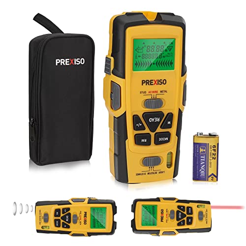 PREXISO 5-in-1 Stud Finder with Laser Level Marking & Ultrasound Distance Measure | Wood, AC Wire Detector - Wall Scanner Beam Finders