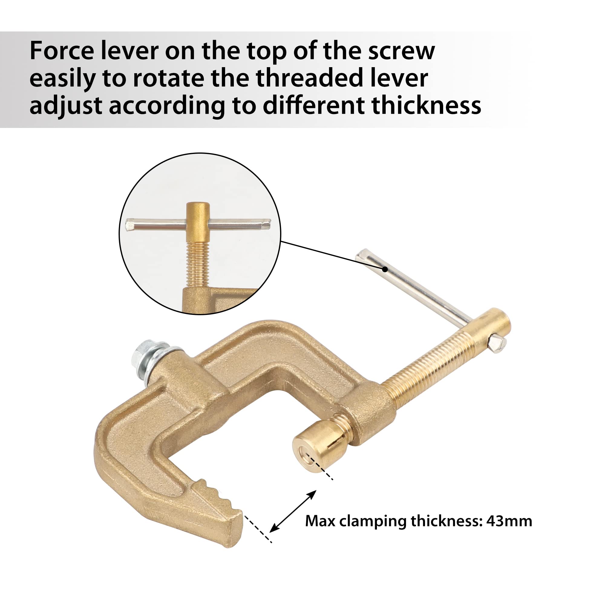 hynade Welding Ground Clamp 500A G Shape Brass Ground Earth Clamp for Tig Mig MMA Welder, Clamping Range up to 43mm