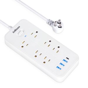 power strip with usb ports, surge protector outlets extender with 6 widely-spaced outlets and 4 usb(1 usb c), wall mount flat plug extension cord 6ft for home, office and dorm, white