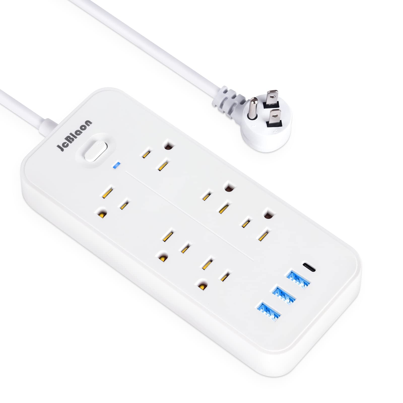 Power Strip with USB Ports, Surge Protector Outlets Extender with 6 Widely-Spaced Outlets and 4 USB(1 USB C), Wall Mount Flat Plug Extension Cord 6ft for Home, Office and Dorm, White