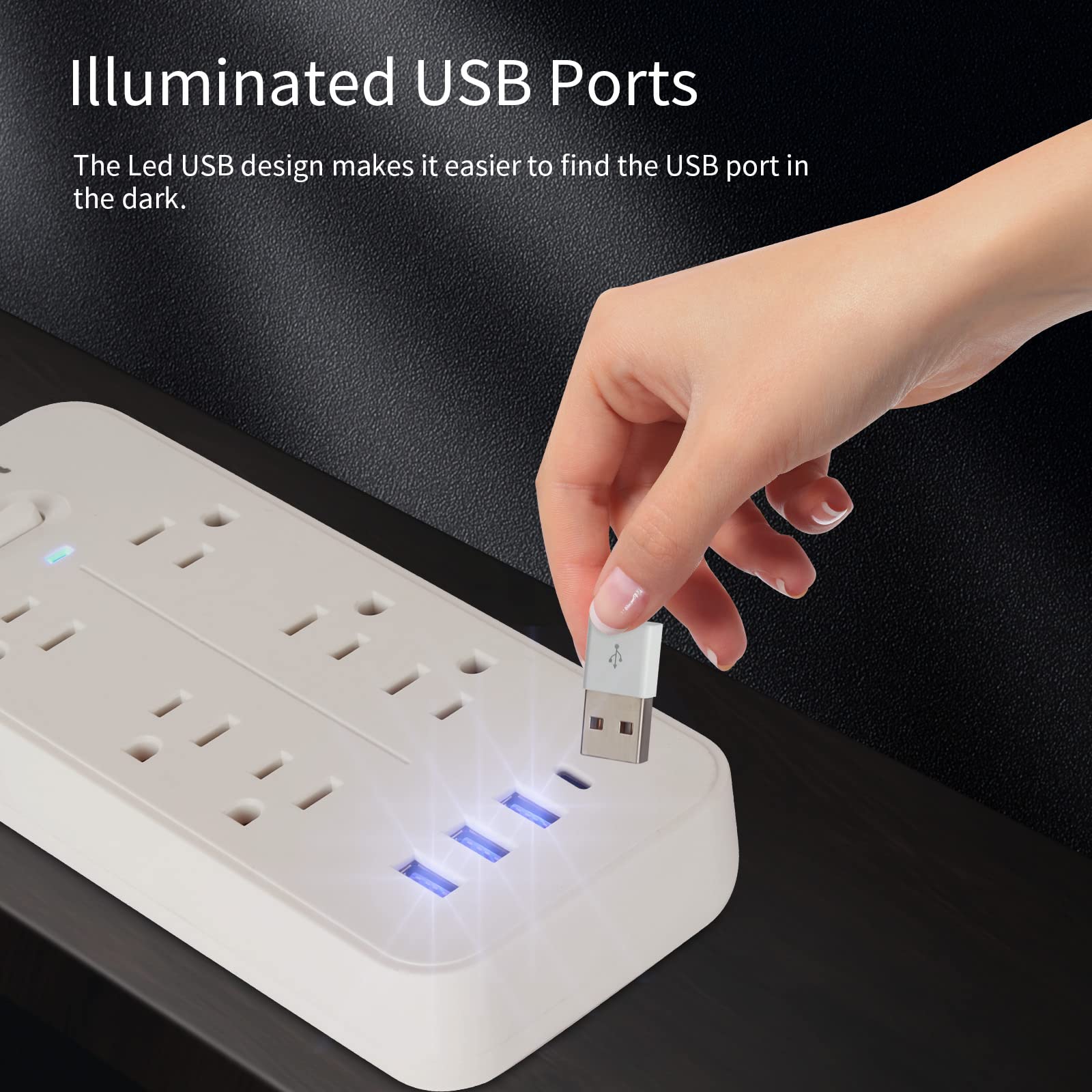 Power Strip with USB Ports, Surge Protector Outlets Extender with 6 Widely-Spaced Outlets and 4 USB(1 USB C), Wall Mount Flat Plug Extension Cord 6ft for Home, Office and Dorm, White