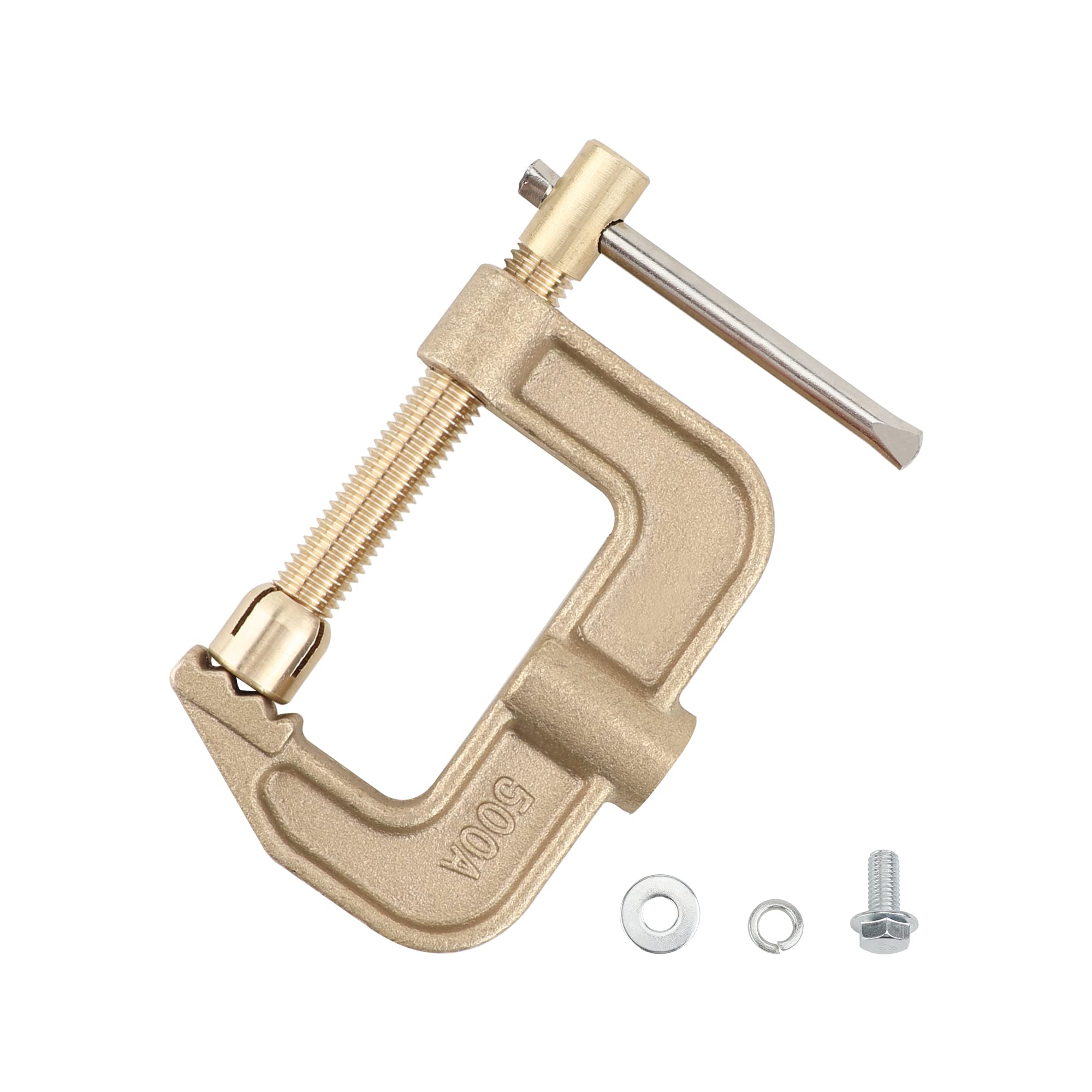hynade Welding Ground Clamp 500A G Shape Brass Ground Earth Clamp for Tig Mig MMA Welder, Clamping Range up to 43mm