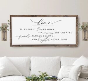 home is where love resides, best seller, farmhouse love signs, living room sign, farmhouse love signs for home decor, sign for wall decor, rustic wall decor, wall art (40x18 walnut)