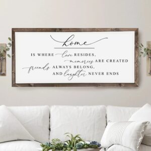 Home Is Where Love Resides, BEST SELLER, Farmhouse Love Signs, Living Room Sign, Farmhouse Love Signs For Home Decor, Sign for Wall Decor, Rustic Wall Decor, Wall Art (40x18 Walnut)