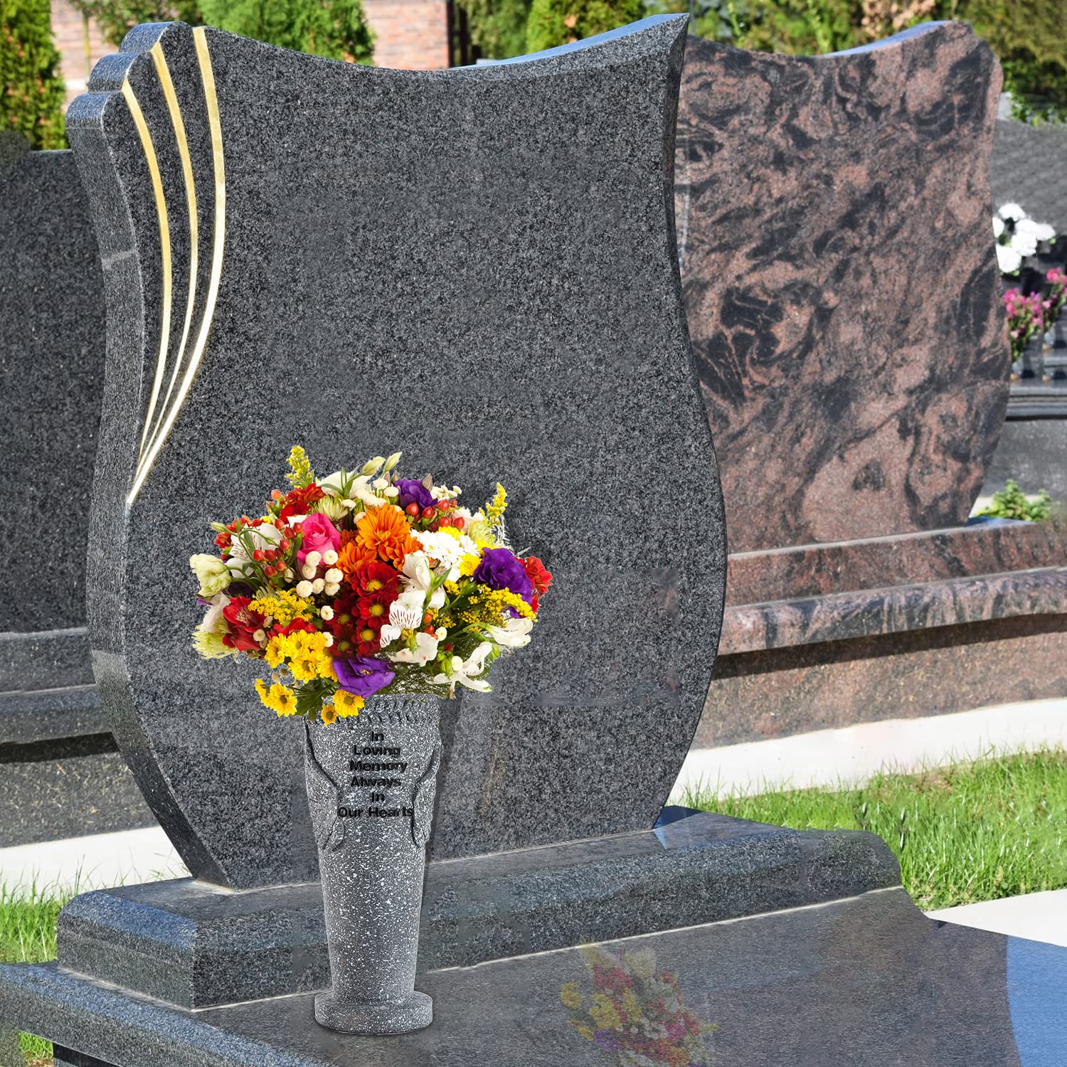 MIBUNG Cemetery Grave Vase with Ground Spikes, Angel Wings Vase for Fresh/Artificial Flowers, Floral Holder Headstone Decorations Grave Marker Memorial Stone Garden Yard Stake, Sympathy Gift