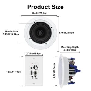 Herdio 5.25 Inch Bluetooth Ceiling Speakers Max Power 600W 2-Way Flush Mount Plus Wall Mount Amplifier Receiver Perfect for Home Theater Bathroom Living Room Kitchen Office(4 Speakers)