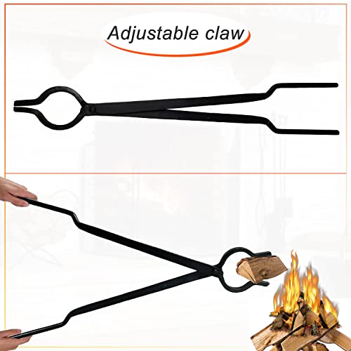 FEBTECH Campfire Tongs 30 Inch - Black Log Grabber Firewood Claw Tongs for Indoor Fireplace, Outdoor Fire pit Campfire Wood Stove