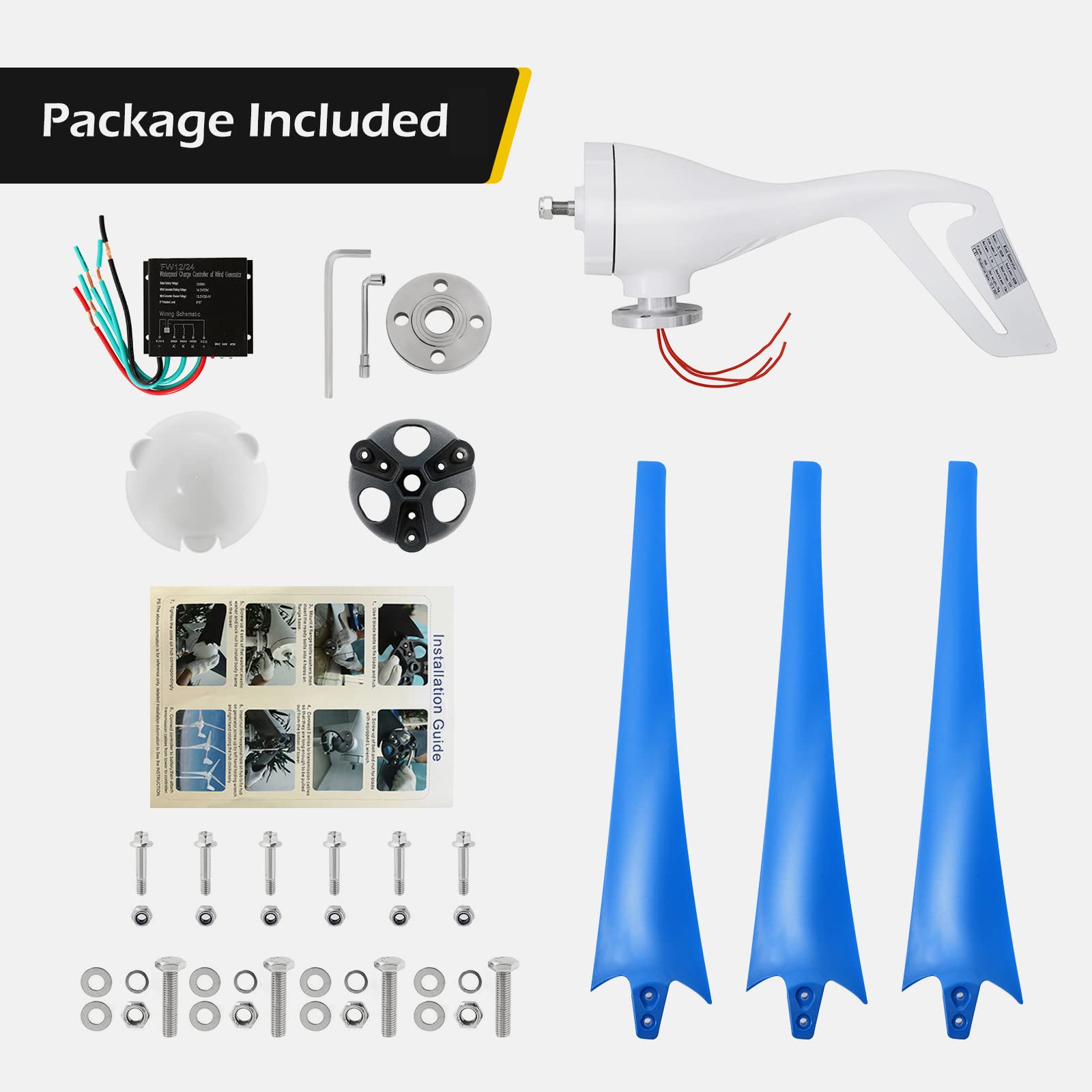 Dyna-Living Wind Turbine 12V 800W Wind Turbine Generator Kit 3 Blades Wind Turbines Motor with Charge Controller Power Generation Windmill for Home (Not Included Mast)