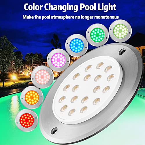 Pool Lights,Ultra Slim Pool Lights for Inground Pools Waterproof,9 Watts Pool Light,316 Rank Stainless Steel Pool Light,Led Pool Light,Color Changing Pool Light(6.5Ft Cord,Controller Not Included)