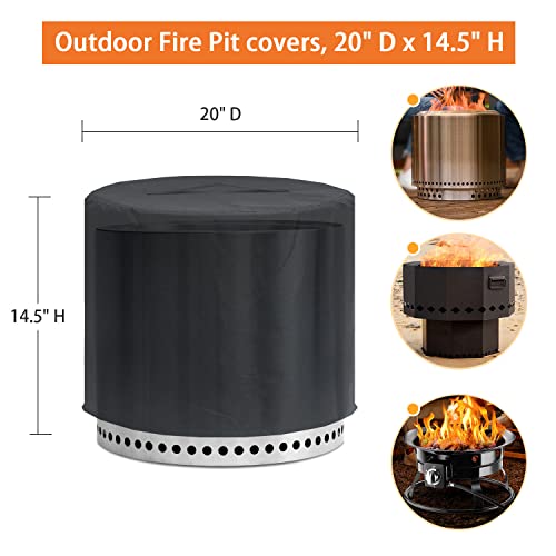 MAVINCHER Fire Pit Cover for Solo Stove Bonfire 2.0, Waterproof Outdoor Firepits Cover for Propane Fire Pits, 600D Heavy Duty Patio Round Fire Pit Cover for Gas Fire Bowl Fits, Black, 20" D x 14.5" H