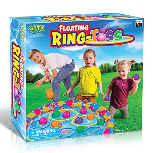 Gamie Floating Ring Toss Game for Kids, Outdoor Carnival Game Set with Inflatable Pool, Floating Rings, and Colored Plastic Balls, Outdoor Games for Family and Backyard Parties