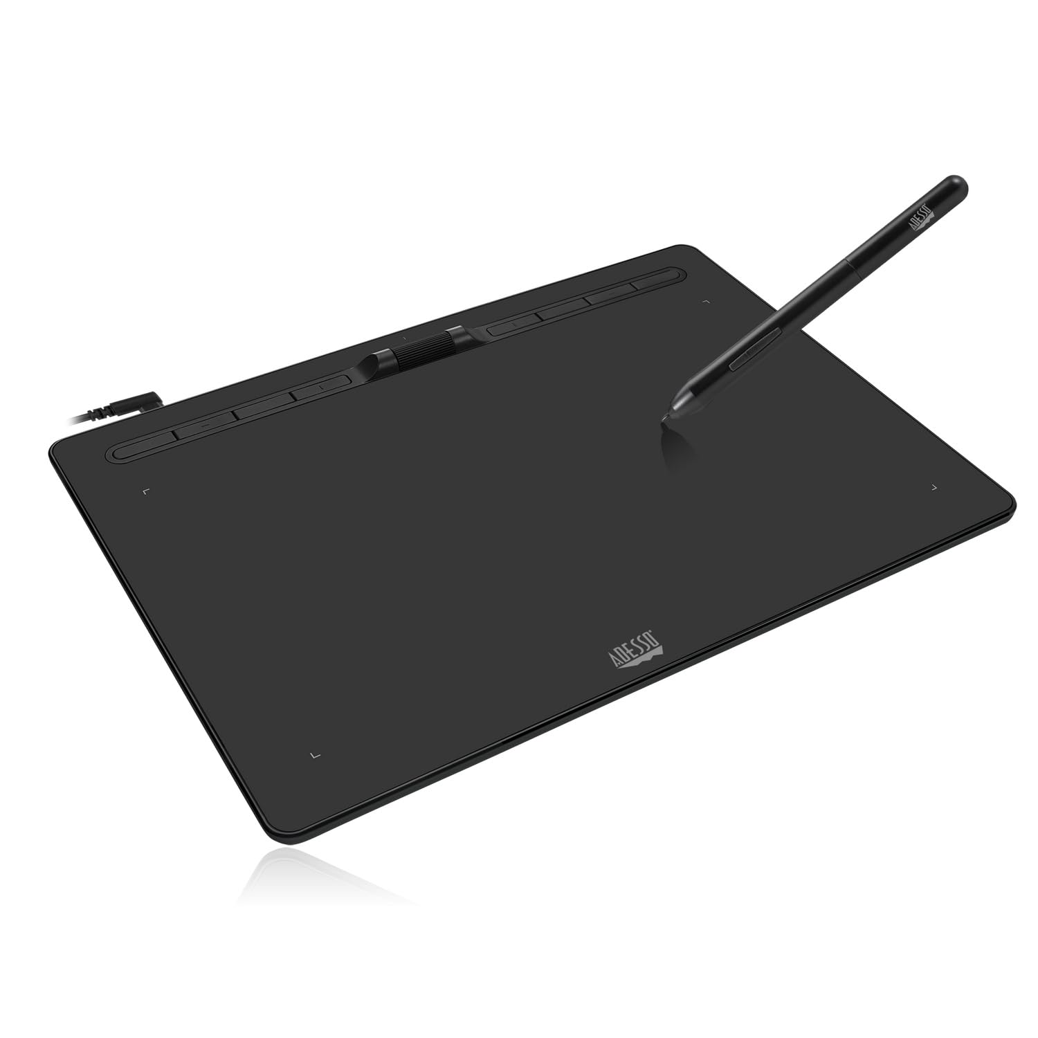 Adesso Large Graphics Drawing Tablet Pad 12 x 7 Inch 8192 Levels Battery-Free Pen, 8 Customizable Keys with Scroll Wheels, Compatible with PC/Mac/Android OS for Painting, Design & Online Teaching