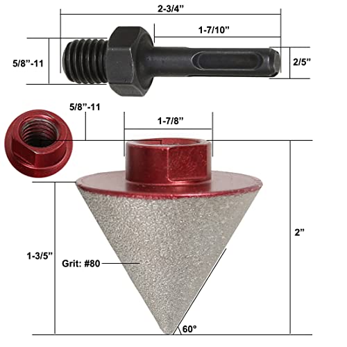 Brazed Diamond Chamfer Grinding Bit, 1-7/8In Diamond Beveling Chamfer Bits Diamond Countersink Grinding for Trimming Enlarging Reaming Granite Marble Tiles Slate Hole with 5/8”-11 Threads Rod