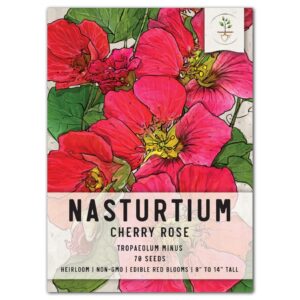 seed needs, cherry rose nasturtium seeds - 70 heirloom seeds for planting tropaeolum minus - edible flowers, attracts butterflies, bumblebees & other pollinators (small pack)