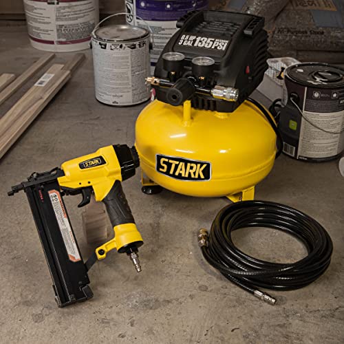 Stark 3 Gallon Pancake Electric Oil-Less Air Compressor and 18-Gauge Brad Nailer W/Air Hose, 135 PSI (Combo Kit)