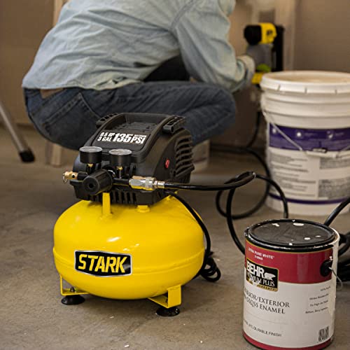 Stark 3 Gallon Pancake Electric Oil-Less Air Compressor and 18-Gauge Brad Nailer W/Air Hose, 135 PSI (Combo Kit)