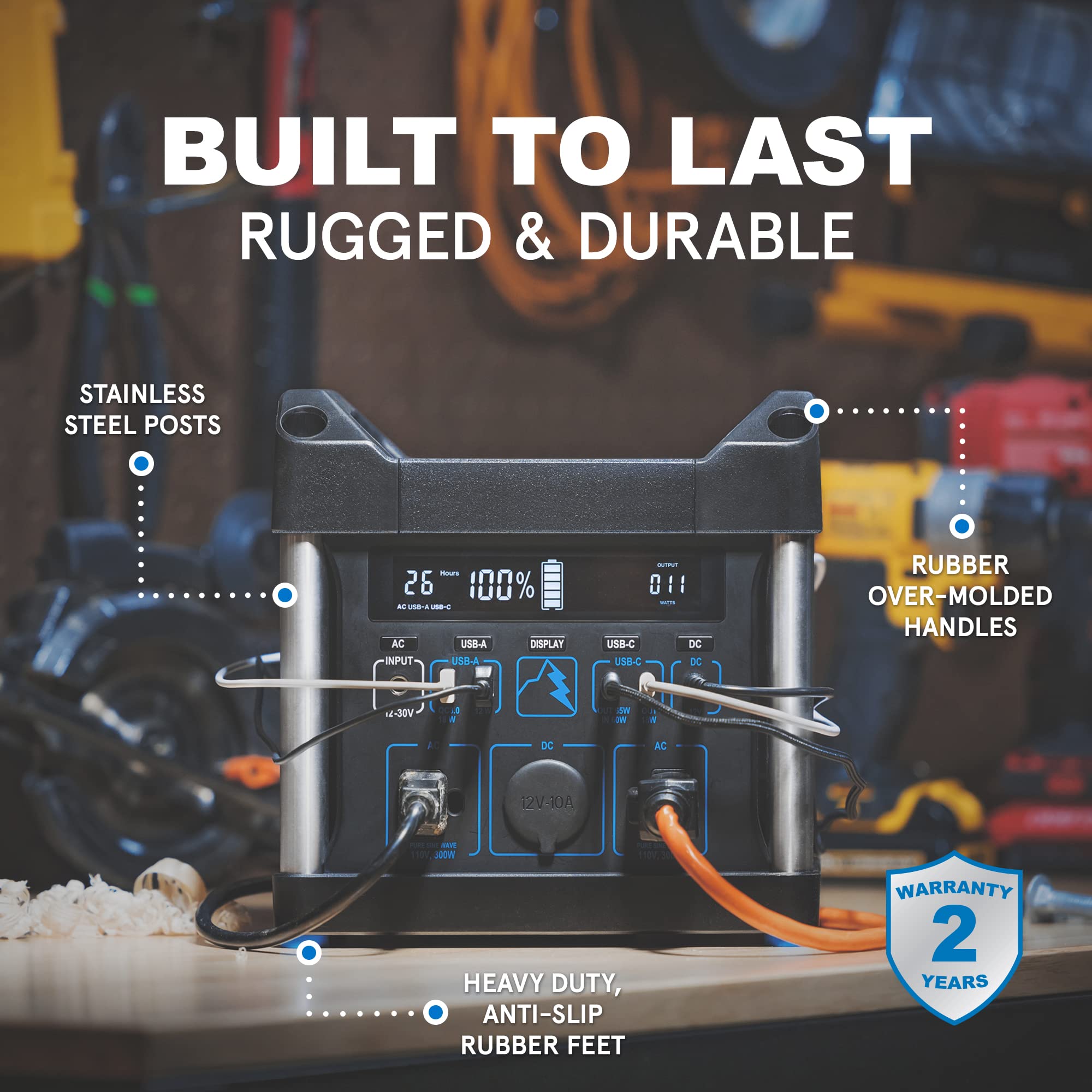 POWER RIDGE X-300 Power Station: Portable 296Wh Lithium-Ion Battery Generator with LCD Screen and Carry Handles for Charging Phones, Laptops & Other Electronics while Camping, Traveling or Road Trips