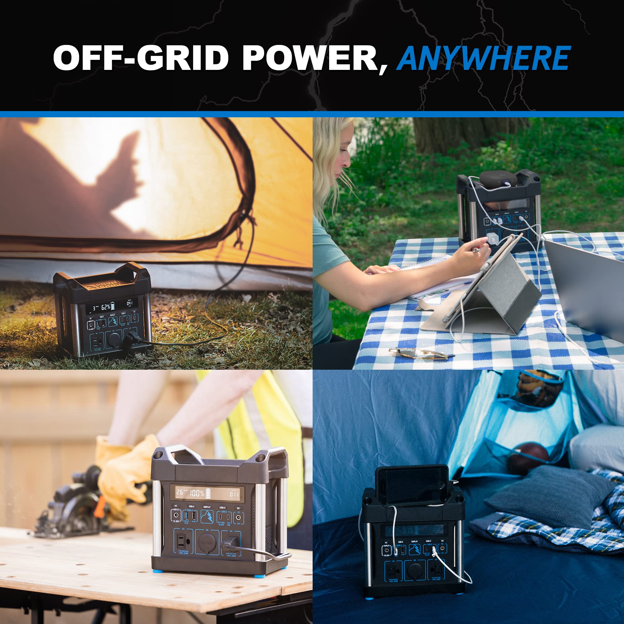 POWER RIDGE X-300 Power Station: Portable 296Wh Lithium-Ion Battery Generator with LCD Screen and Carry Handles for Charging Phones, Laptops & Other Electronics while Camping, Traveling or Road Trips