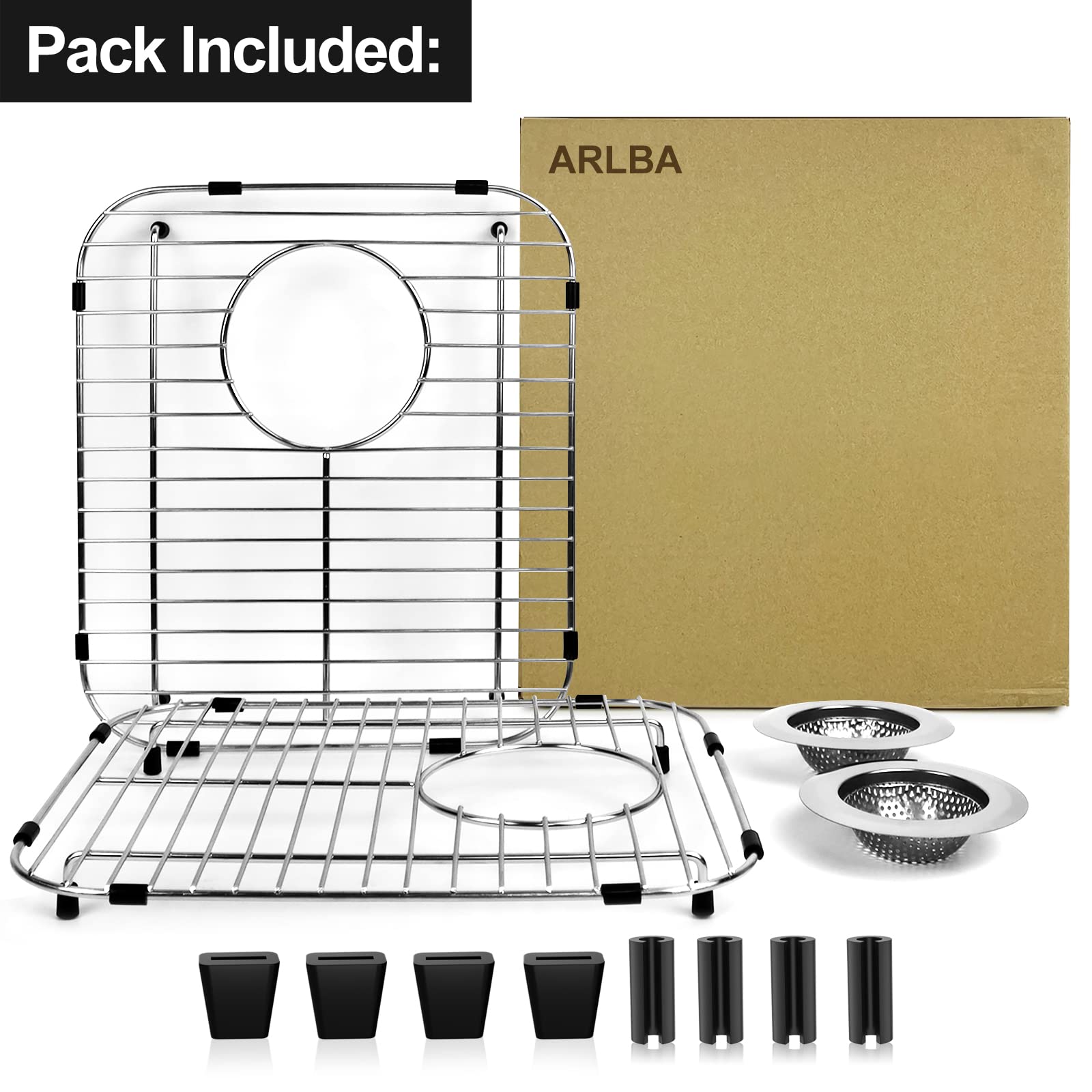 ARLBA 2 Pack 304 Stainless Steel Sink Protectors for Kitchen Sink with Rear Drain Hole,13.2"x11.5"x1.25" Kitchen Sink Grid Universal,Sink Grate Sink Rack for Bottom of Sink with 2Pack Sink Strainers