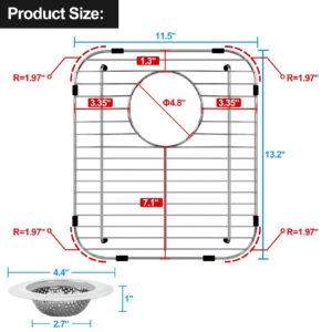 ARLBA 2 Pack 304 Stainless Steel Sink Protectors for Kitchen Sink with Rear Drain Hole,13.2"x11.5"x1.25" Kitchen Sink Grid Universal,Sink Grate Sink Rack for Bottom of Sink with 2Pack Sink Strainers