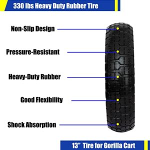 13” Flat-Free Tires for Cart,Solid Polyurethane Wheels for Hand Truck Garden Cart Trolleys,with 5/8” Axle 2.16” Offset Hub 3.15” Tire Width 600 lbs Capacity, 4 pack
