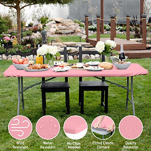 Shamrock Home 6ft Fitted Tablecloth Elastic Rectangle Table Cover, Table Cloth, Fitted Table Covers for 6 Foot Tables, Picnic Table Cover Indoor Outdoor, Washable 72x30 inch, Pink