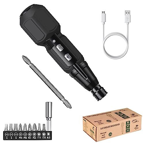 Electric Screwdriver Cordless, GOSLMYY Rechargeable Portable 3.6V Automatic Rotational Repair Tool Screw Driver with LED Light, 6.35mm Dual Heads Bit, USB Charging Cable